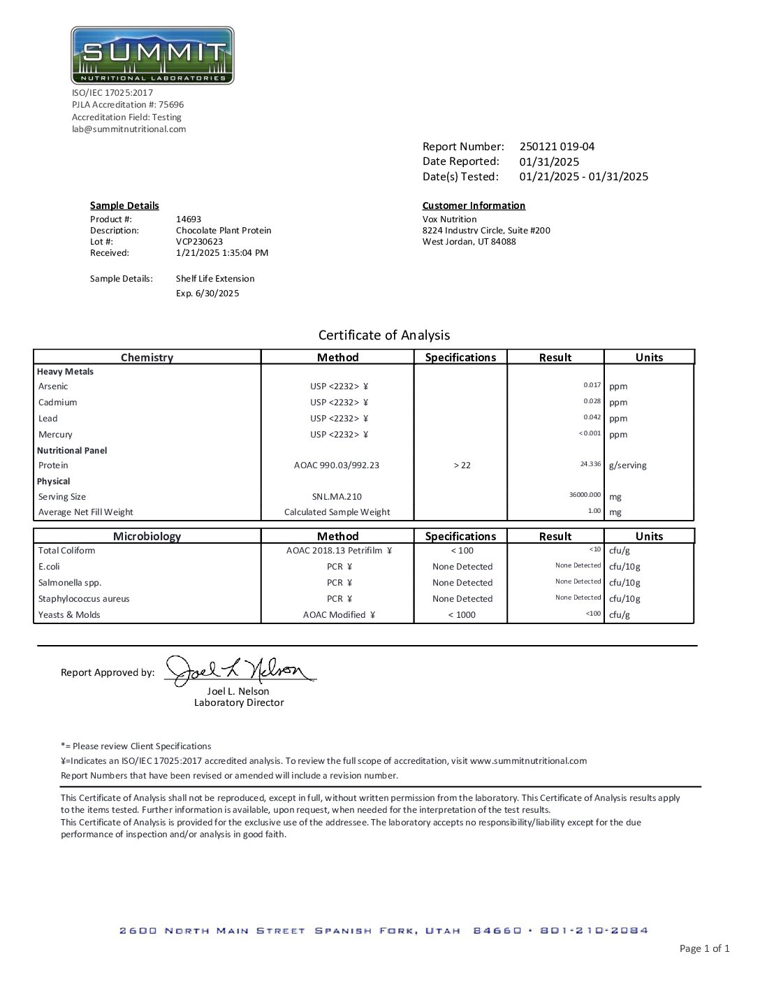ROC260V – Date Reported Jan 31 2025