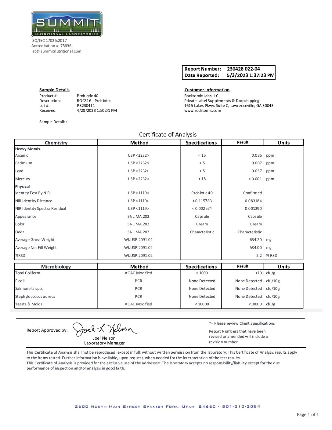 ROC816 – Date Reported May 3 2023