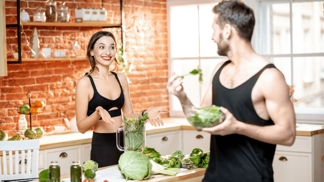 Couple eating in the kitchen