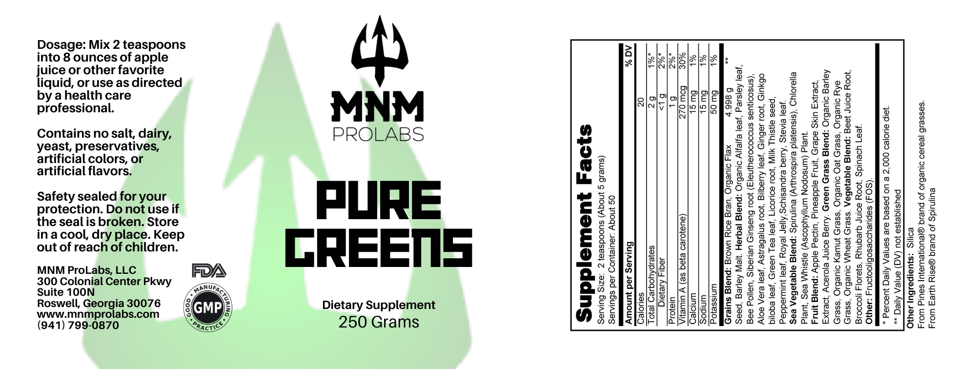 A653 MNM Super Greens Powder 250g Pure Greens Ervin LC