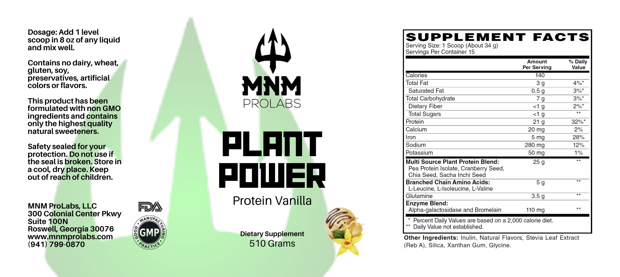 F776 MNM Vegan Protein Vanilla 510g Plant Power Ervin