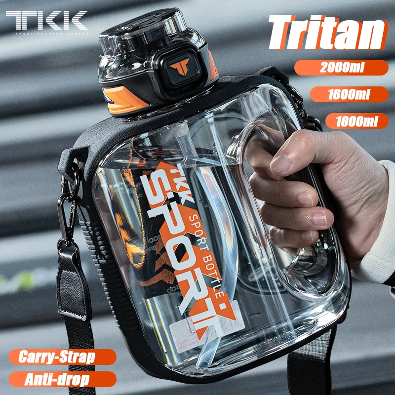 TKK 1/1.6/2L Sports Water Bottle TRITAN Large Capacity Creative Cup Heat Resistant Outdoor Adult Travel Kettle Gym Fitness Jugs 1