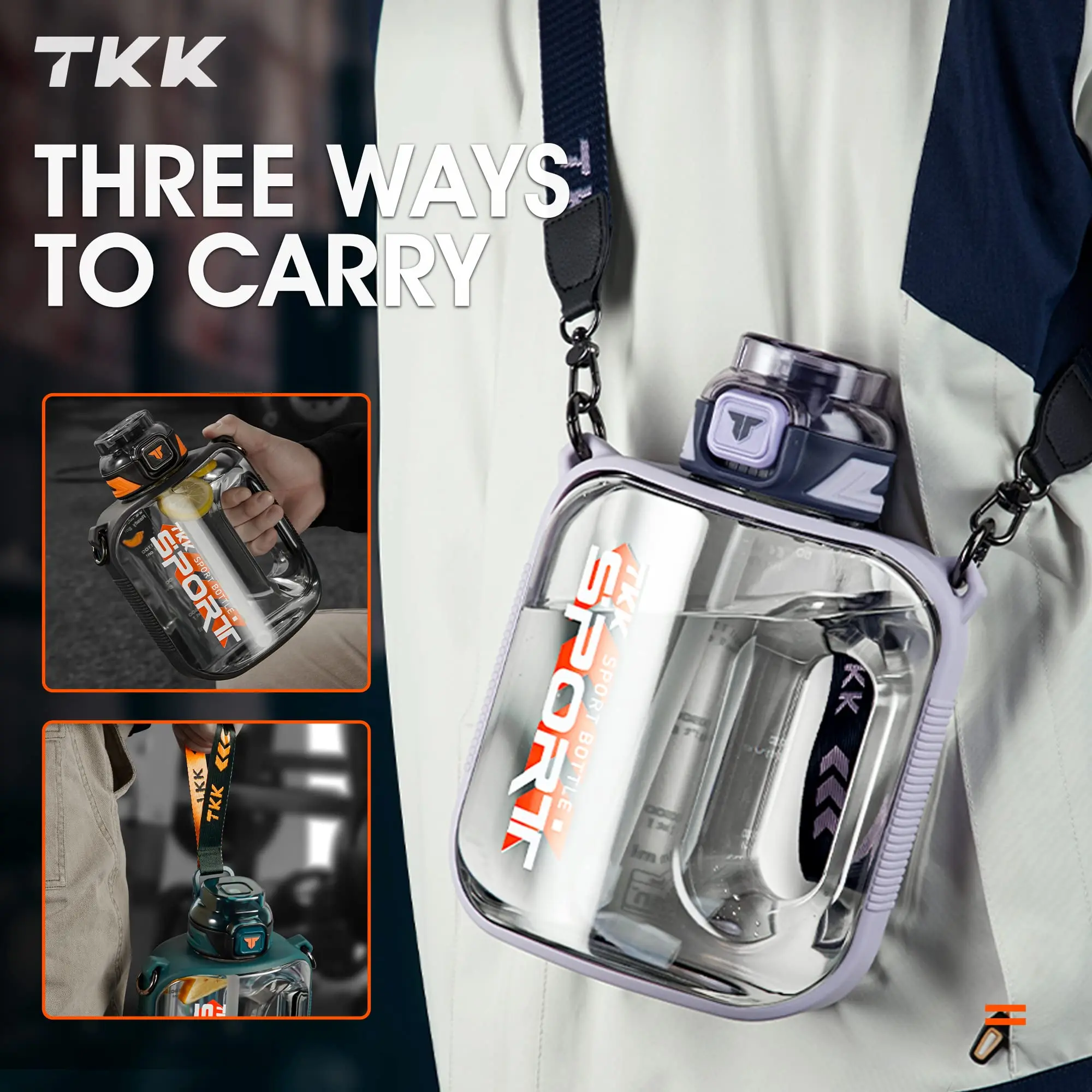 TKK 1/1.6/2L Sports Water Bottle TRITAN Large Capacity Creative Cup Heat Resistant Outdoor Adult Travel Kettle Gym Fitness Jugs 2