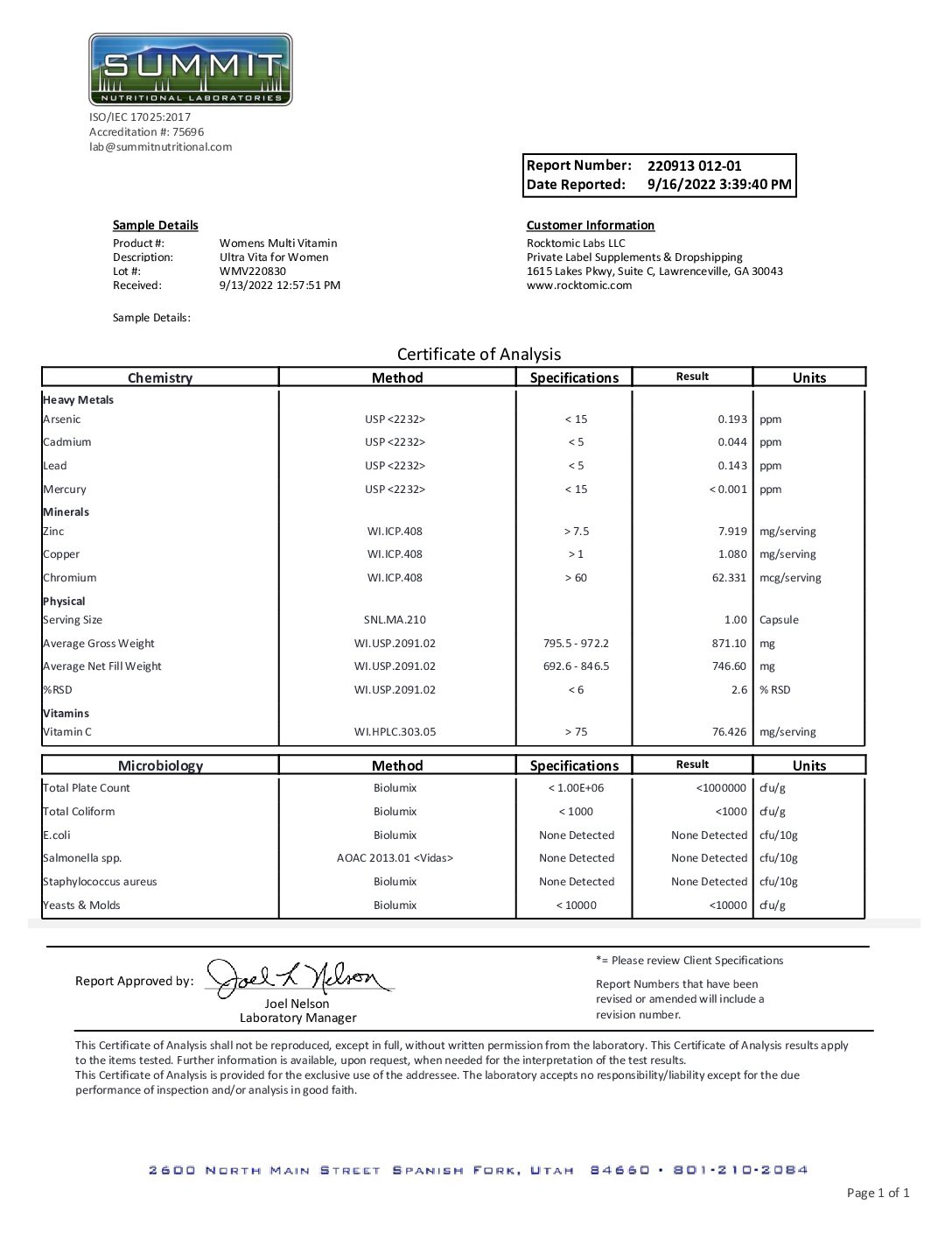 ROC507W – Date Reported September 16 2022