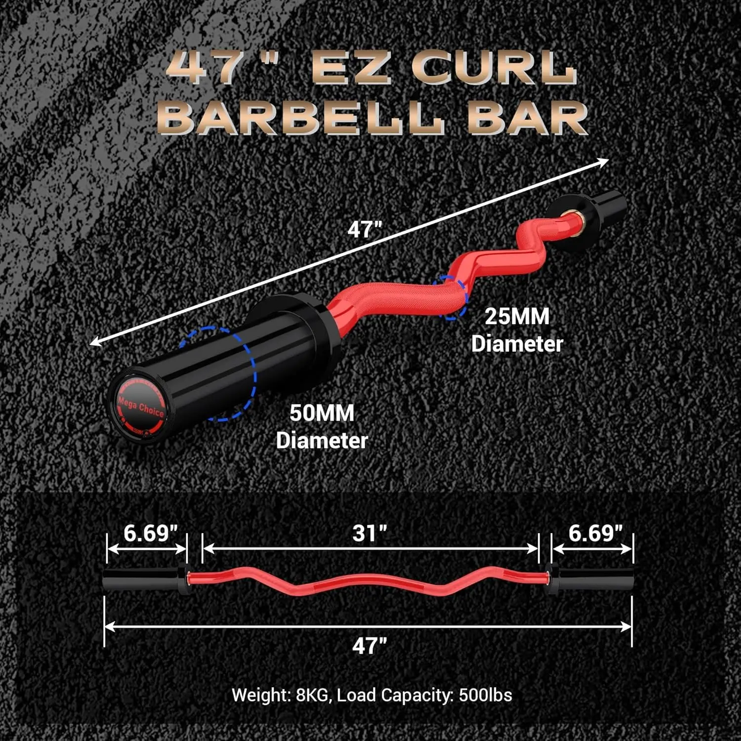 Barbell Bar for Weightlifting Powerlifting – 4FT Short (500LB) 47″ EZ Curl Bar – Fits 2″ Plates – Home Gym Strength Training 2