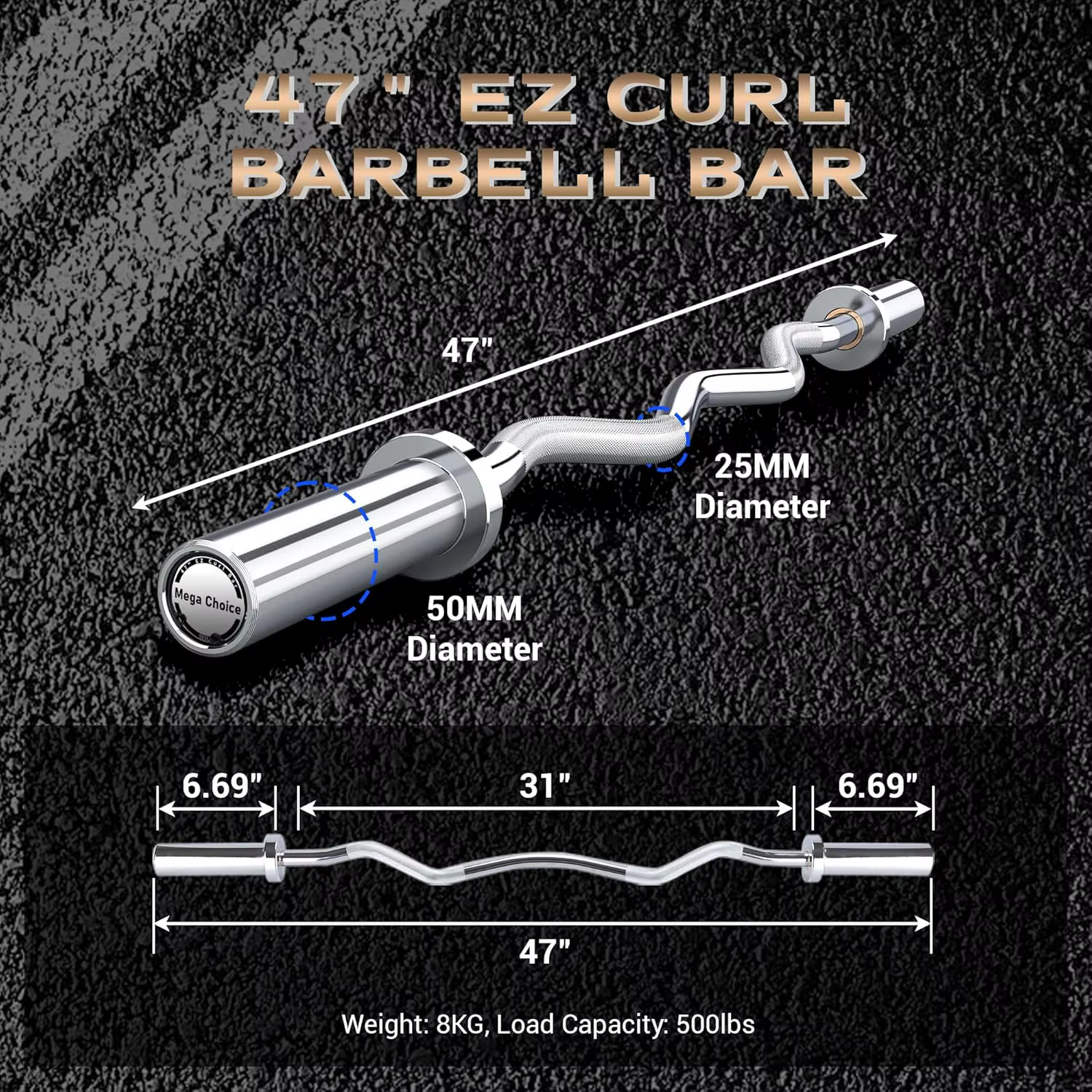 Barbell Bar for Weightlifting Powerlifting – 4FT Short (500LB)